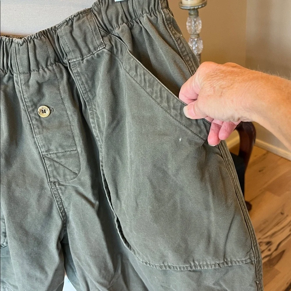 Army Green Cotton Shorts Elastic Drawstring Waist